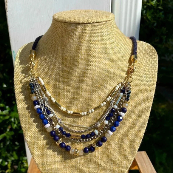 Fashion Elegant Blue MultiColor Stone Slides Necklace, NEW🌸NWT - Picture 1 of 8